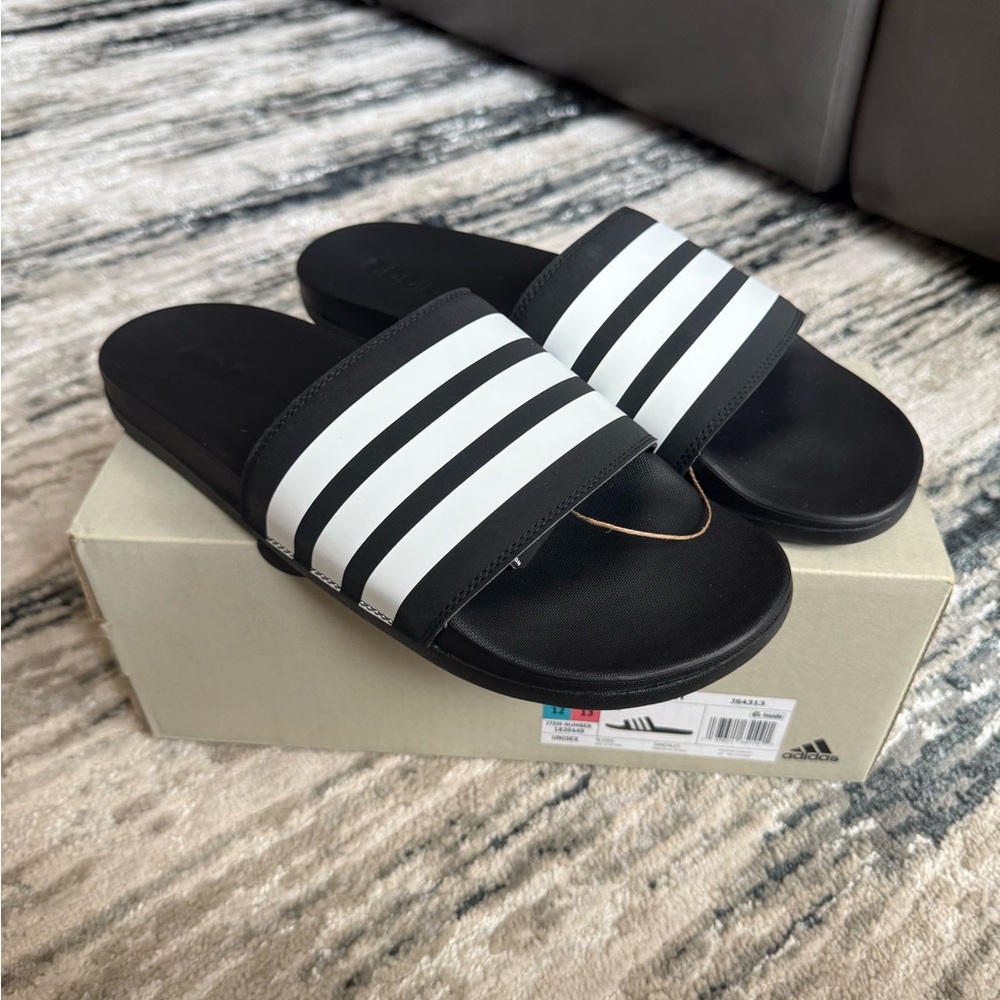 Adidas Adilette Comfort Slides Black White Size 12 Men 13 Women GZ5891 New